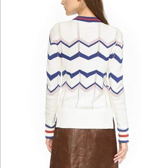 Veronica Beard Kindling Chevron Striped Pointelle Sweater (As Seen on TV) M - Picture 3 of 15